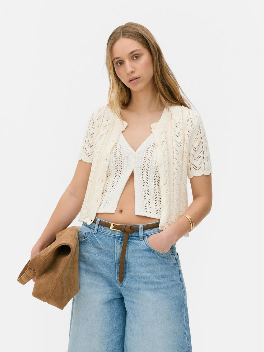 Kurzärmeliger Pointelle-Cardigan