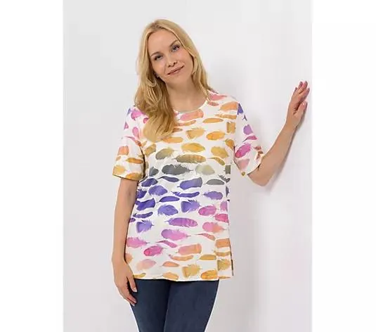 IN-PRINT Shirt 1/2-Arm gemustert Rundhalsausschnitt