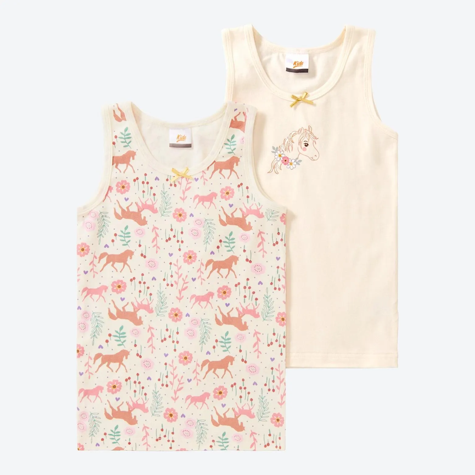 Kinder-Mädchen-Unterhemd mit Pferde-Aufdruck, 2er-Pack