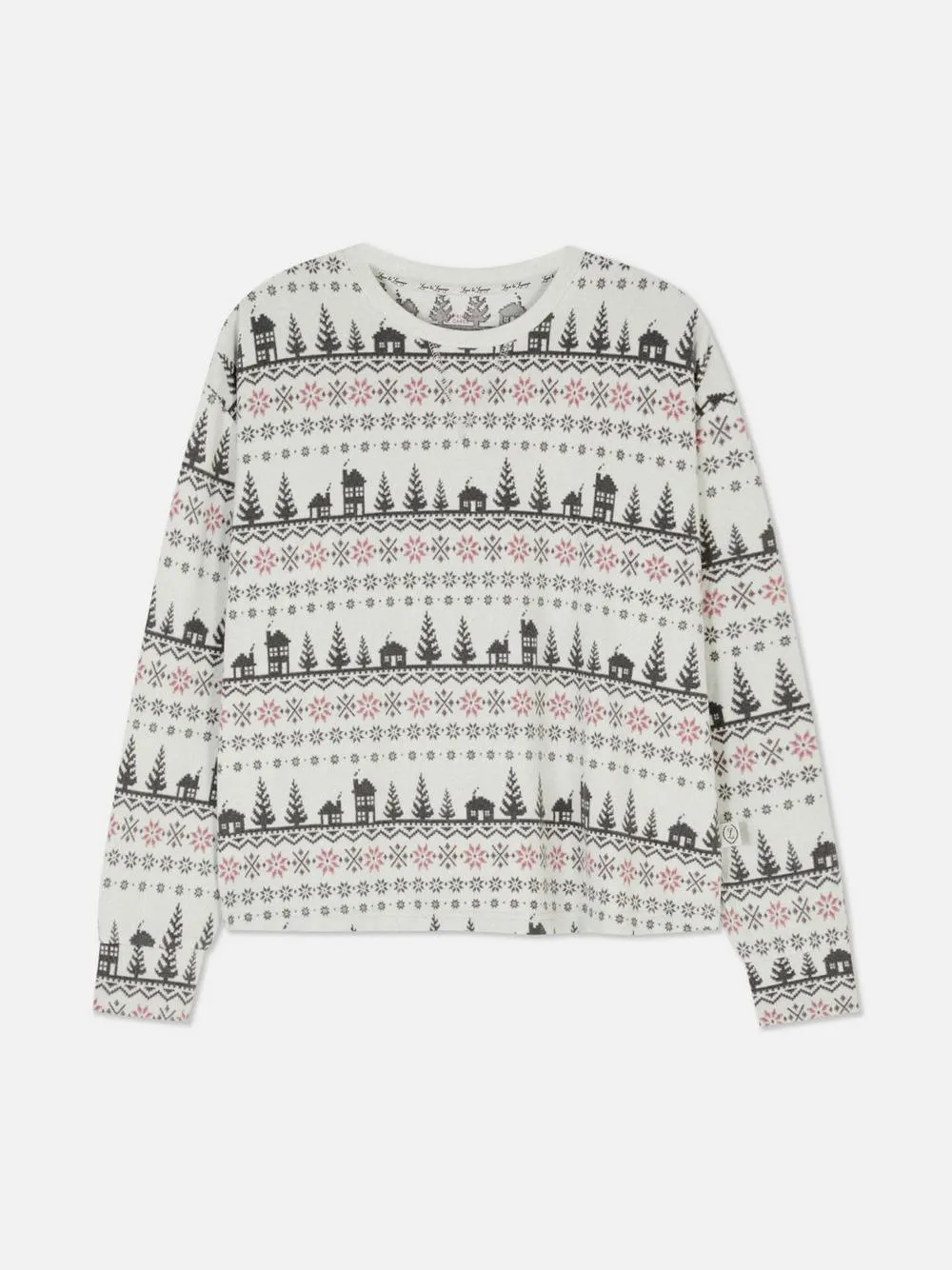 Top pijama gola redonda padrão Fair Isle