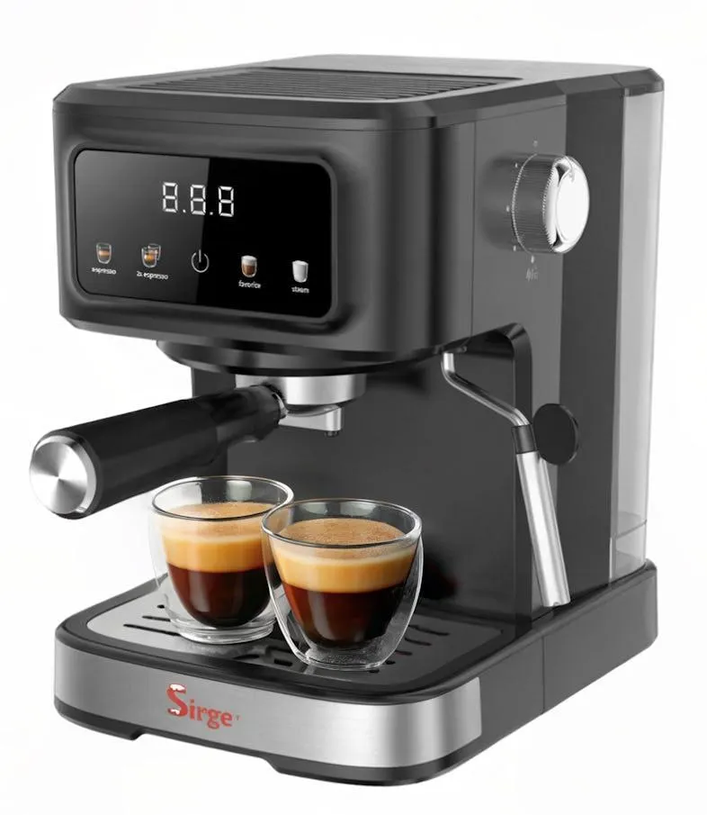 Digitale Espresso- und Cappuccinomaschine mit Display, 2 Filter, 1100 W, 20 bar [ITALY PUMP], 1,5-l-Tank, Schwarz