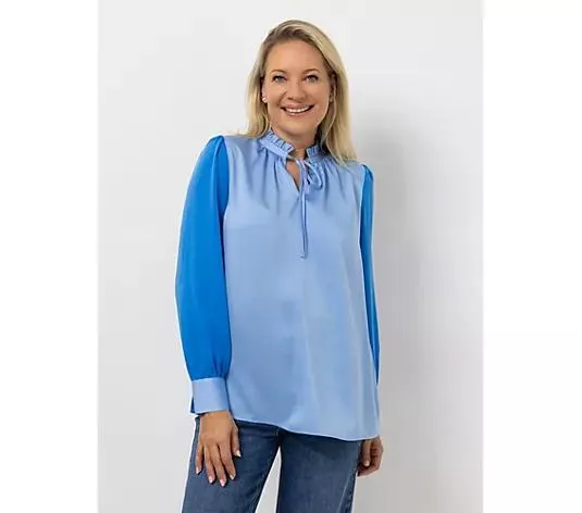 KILIAN KERNER SENSES Bluse, Langarm V-Ausschnitt mit Bindeband figurumspielend