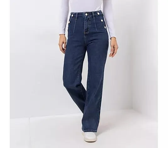 VIA MILANO Jeans, 1/1-Länge Taschen-Optik mit Knopf-Details gerades Bein