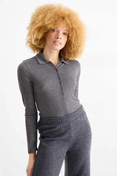 Long sleeve polo shirt - regular fit - ribbed