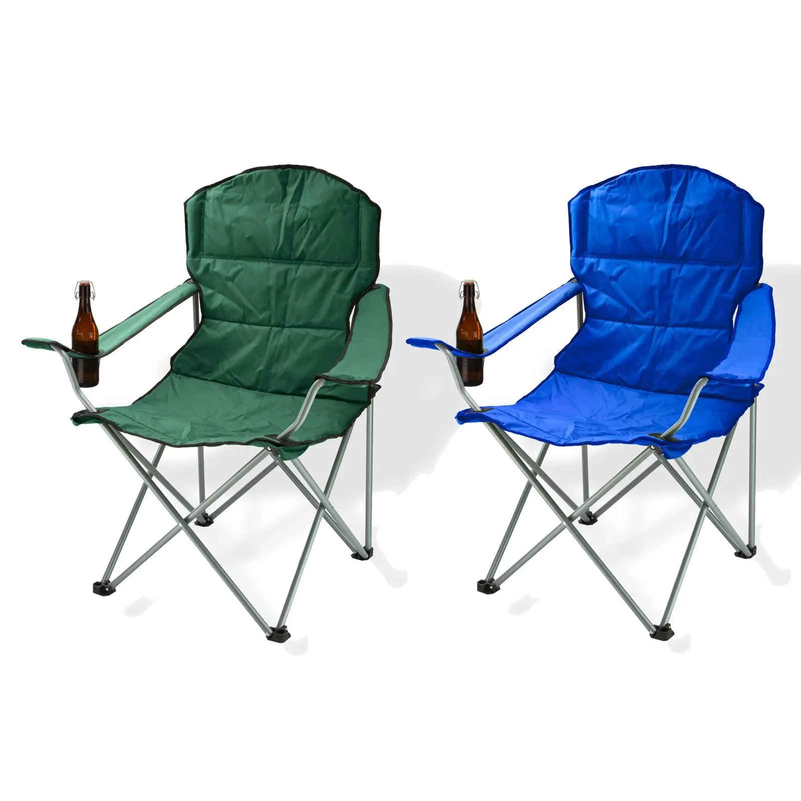 Campingstuhl / Faltstuhl Set blau und grün Getränkehalter Tasche