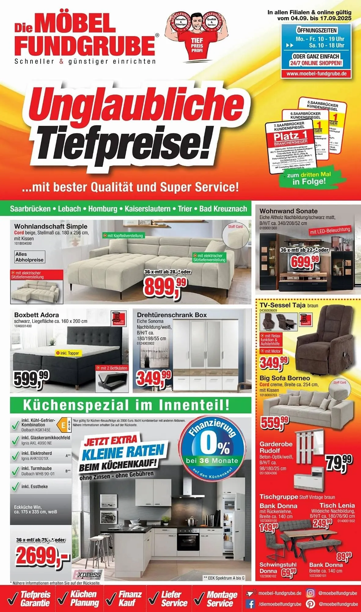 Möbelfundgrube Prospekt von 4. September bis 17. September 2025 - Prospekt seite 1