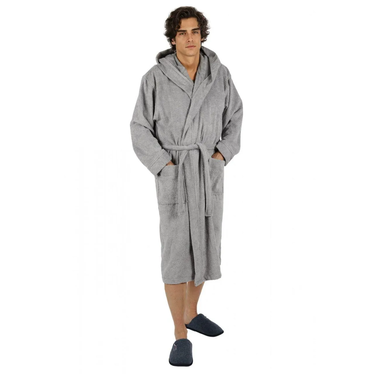 Bademantel lang, Herren, mit Kapuze Frottee Saunamantel