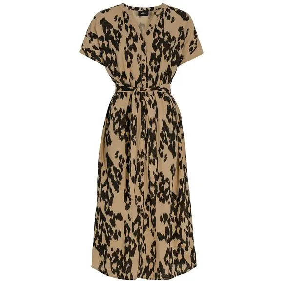 Damen Leinen-Midi-Kleid im Leo-Look