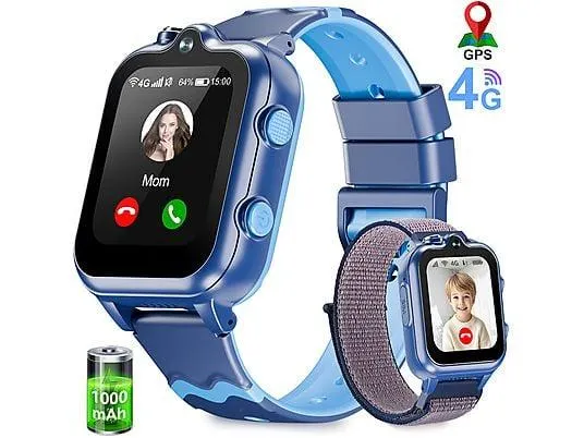 RALIO D35 Kinder Smartwatch ABS Silikon, 200 mm, Blau，Kinderuhr mit GPS, 4G-Telefonie, Doppelarmband, Geschenkbox – das perfekte Weihnachtsgeschenk für Ihr Kind