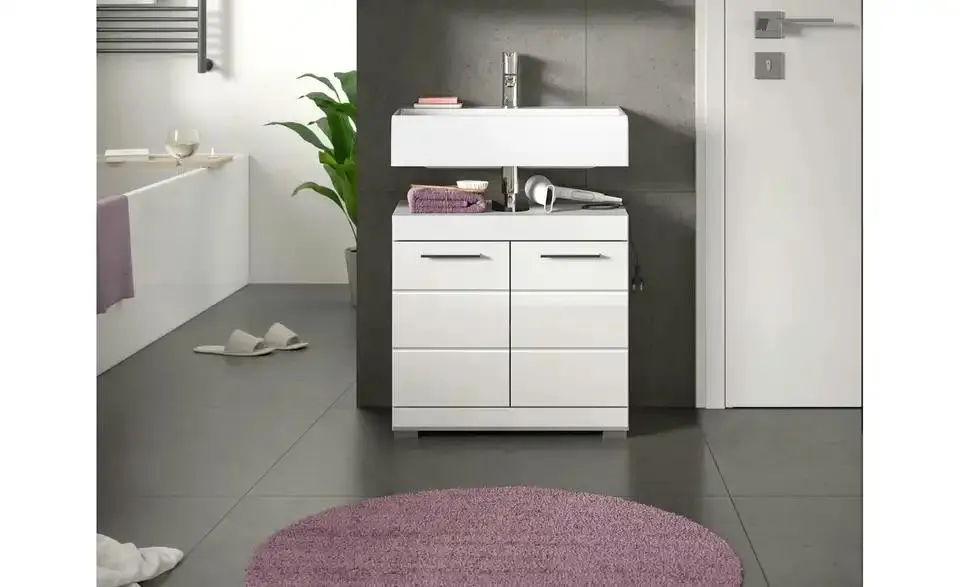 Waschbeckenunterschrank SCHLOONSEE, Breite 60cm, 2 Tür, 2 Fächer, mit Siphonausschnitt, MDF-Front in verschiedenen Farben erhältlich, Badmöbel, Badschrank, Kommode, Bad