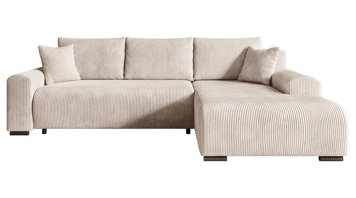 ECKSOFA Nelly mit Bettkasten und Schlaffunktion, Cordstoff in L-Form