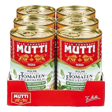 Mutti Polpa Feinstes Tomaten-Fruchtfleisch gehackt mit Basilikum 400 g, 6er Pack