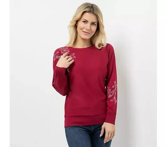 Wählen Sie Ihre Variante: VIA MILANO Pullover, 1/1-Arm Rundhalsausschnitt Studs am Ärmel figurumspielend