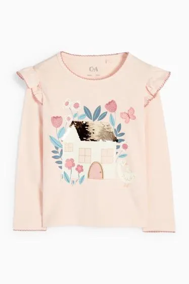 Geese and house - long sleeve top - shiny