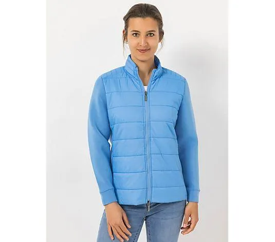 DENIM & CO. Jacke Stehkragen 2-Wege-Reißverschluss Materialmix