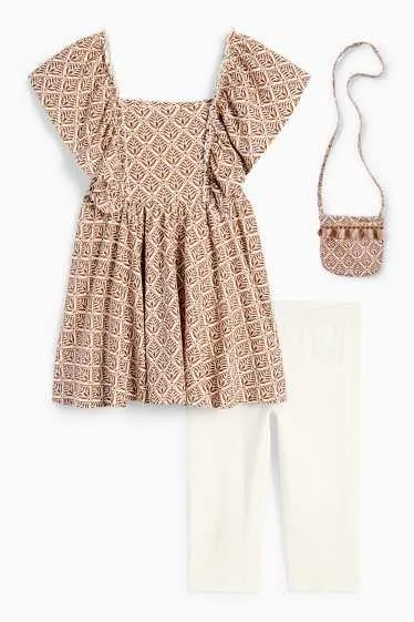 Floral - set - short sleeve T-shirt, leggings and bag - 3 piece