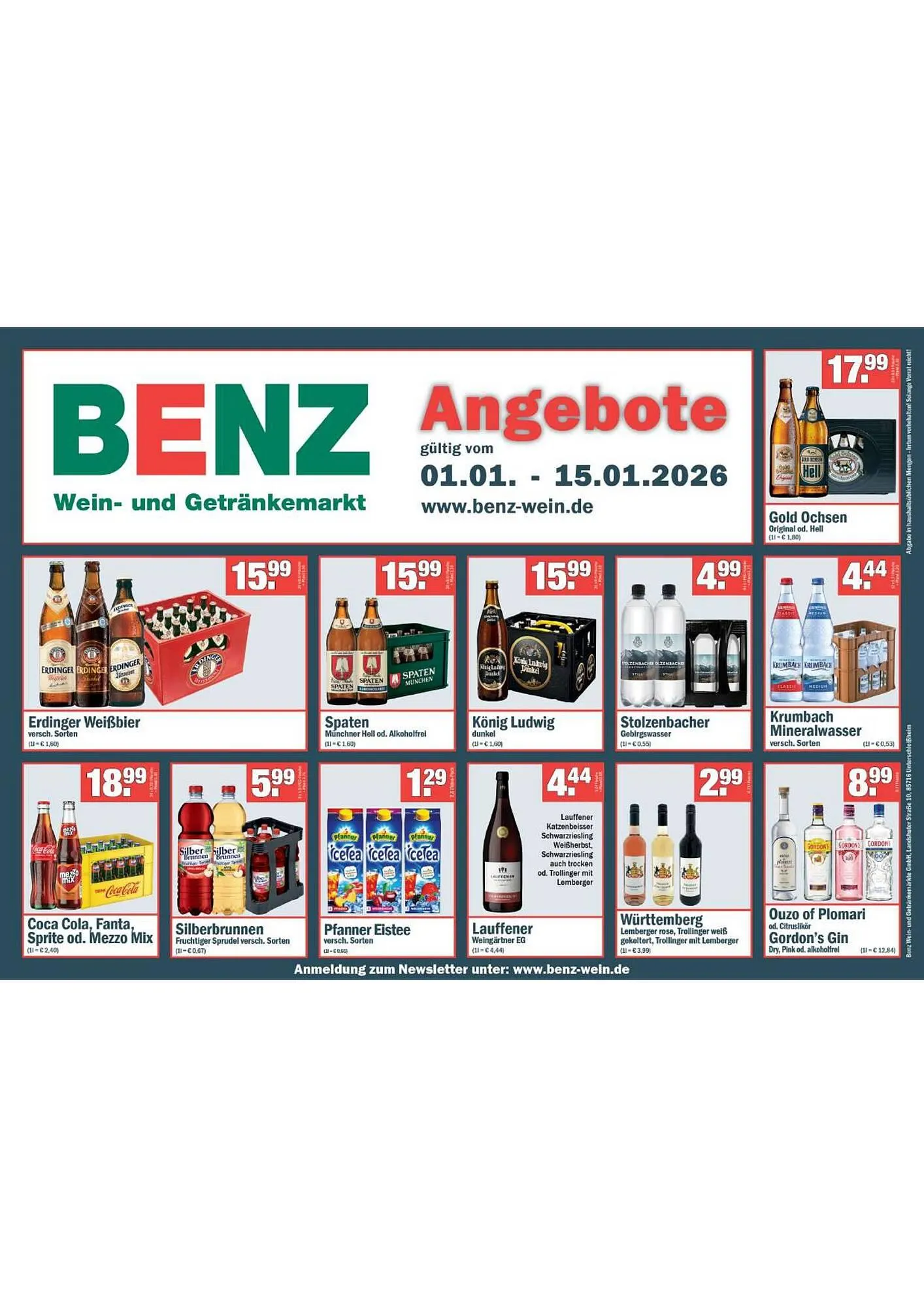 Benz Getränke Prospekt von 1. Januar bis 15. Januar 2026 - Prospekt seite 1
