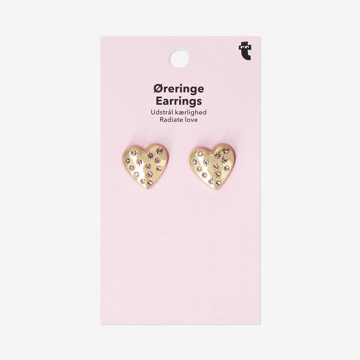 Gold earrings - Hearts with pink stones