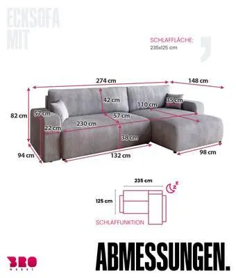 Ecksofa mit Schlaffunktion PUMI XL