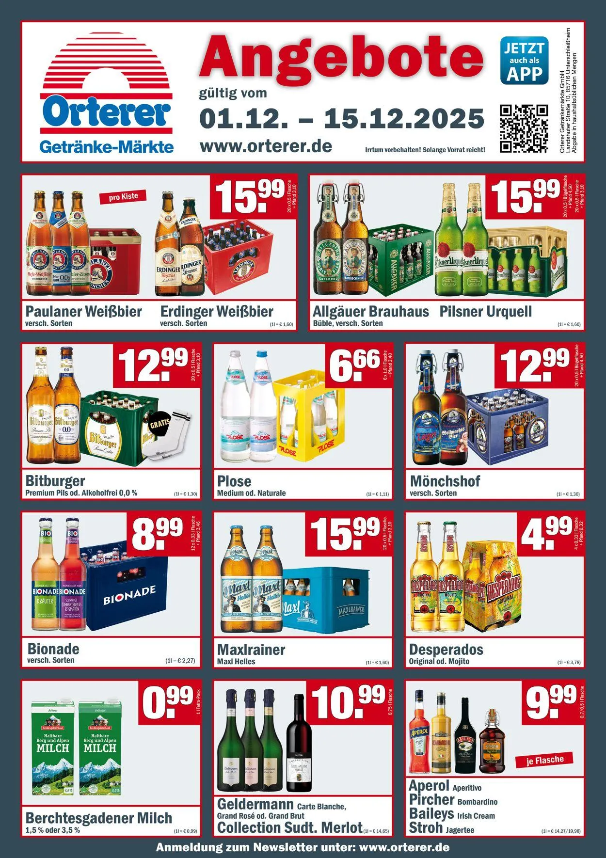 Orterer Getränkemärkte von 1. Dezember bis 16. Dezember 2025 - Prospekt seite 1