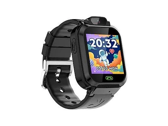 HIYORI Notruftaste Standortverfolgung Smartwatch für Kinder Silikon, Schwarz