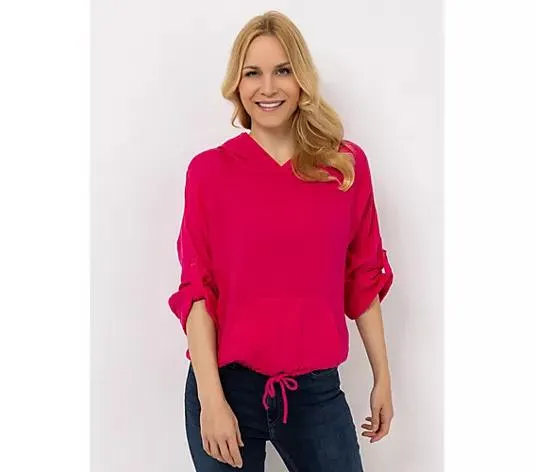 DINE 'N' DANCE Leinenhoodie Kängurutasche Kordelzug legere Form