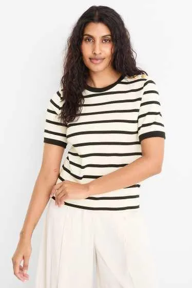 Knitted jumper - short sleeve - striped