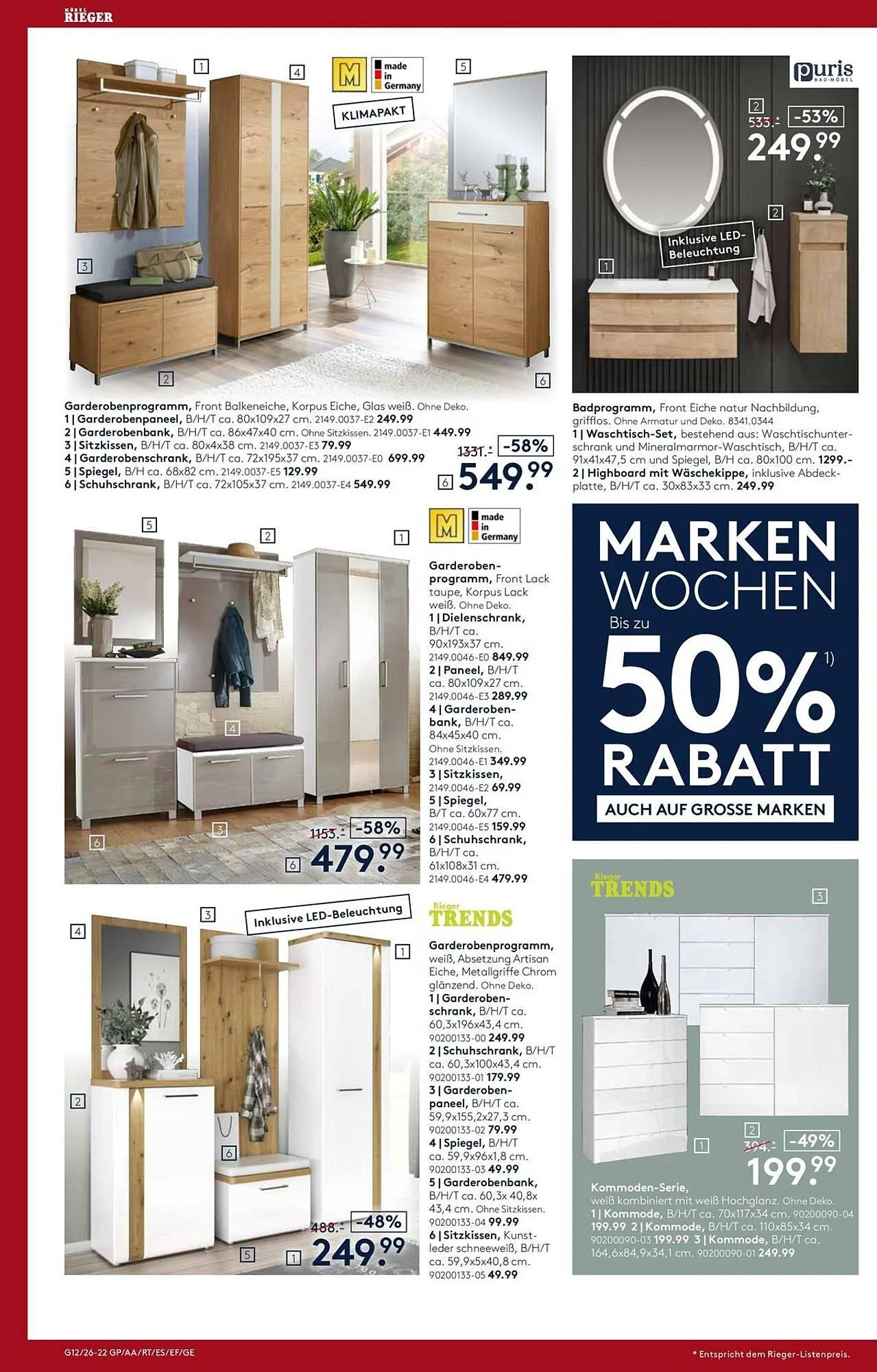Möbel Rieger Prospekt von 26. März bis 9. April 2026 - Prospekt seite 22