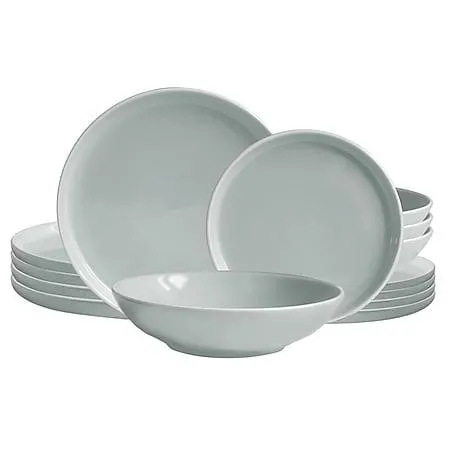 Echtwerk 18-teiliges Vintage Tafelservice "Nerea" Nature-Design, für 6 Personen, Pastellfarbenes Geschirrset aus Steingut mit 6 x Speiseteller, 6 x Beilagenteller, 6 x Suppenteller, Grau