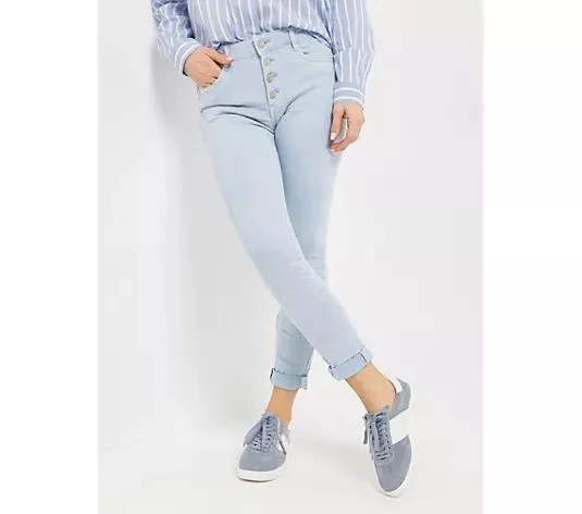 DINE 'N' DANCE Jeanshose Jive knöchellang Strass-Schmuckknöpfe schmales Bein