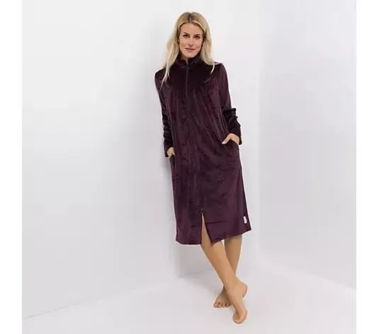 MONT CHALET Damen-Hauskleid uni Mikrofaser Samtfell fließende Form