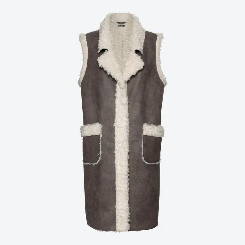 Damen-Outdoor-Langweste in Lammfelloptik