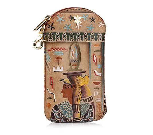 ANUSCHKA® Brillenetui echt Leder Karabiner handbemalt