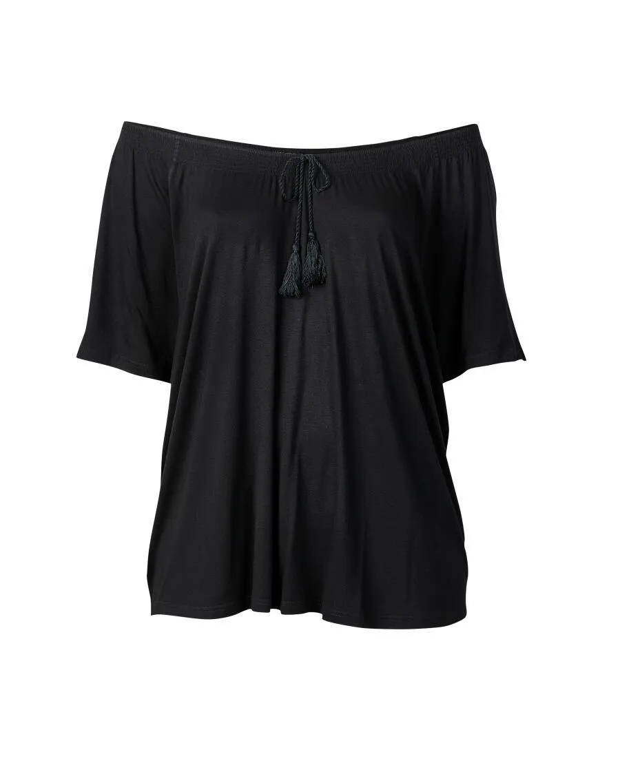 Einfarbiges Carmenshirt Janina curved, Stretch