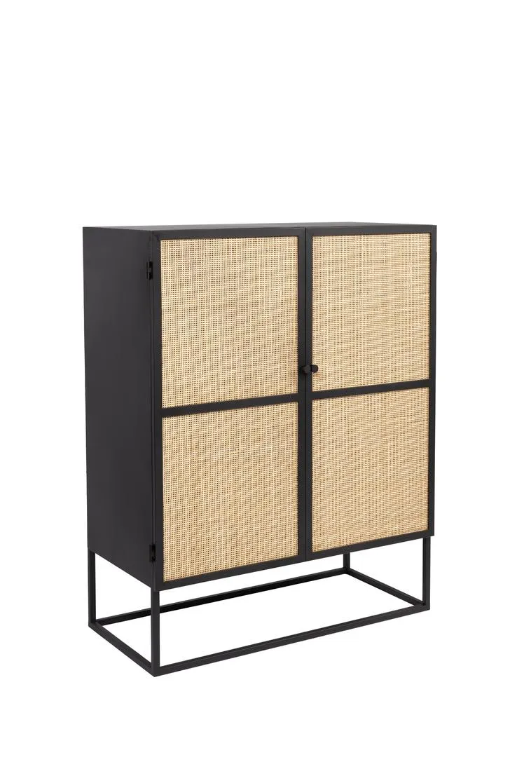 Highboard JOANNA 80 x 100 cm Rattangeflecht/schwarz