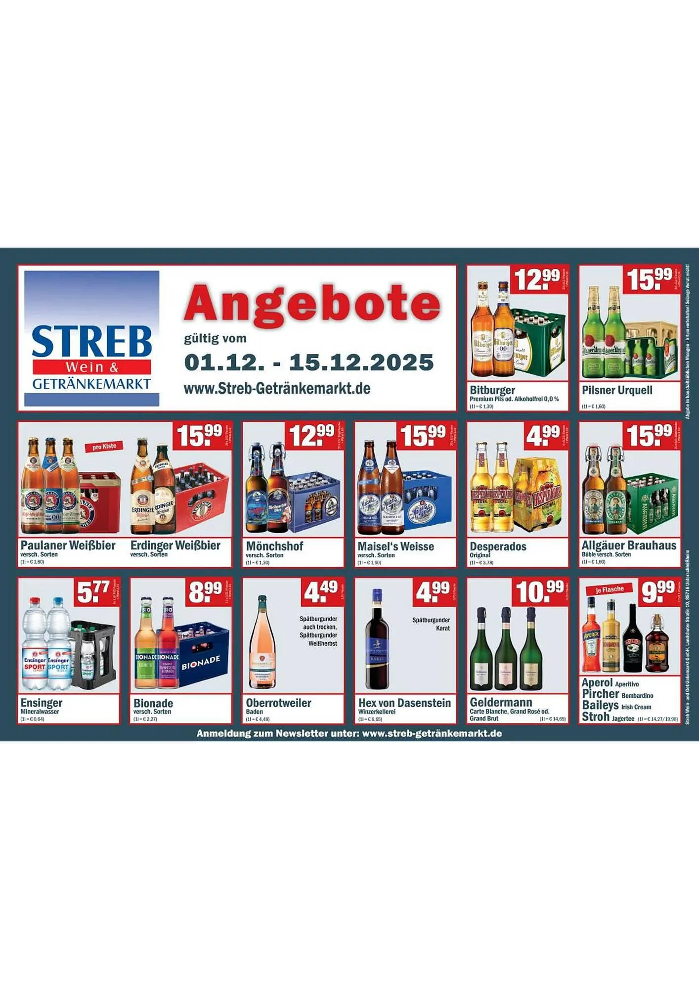 Streb Getränkemarkt Prospekt von 1. Dezember bis 14. Dezember 2025 - Prospekt seite 1