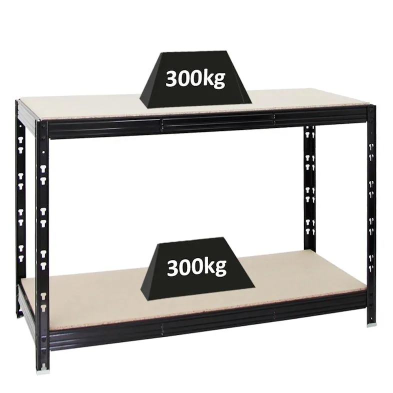 PROREGAL Werkbank Tiger | 300 kg pro Fachboden | HxBxT 90x140x60 cm | Schwarz | Holzplatte