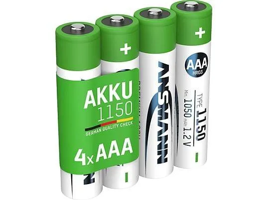 ANSMANN 4er Set NiMH Akku, Nickel-Metallhydrid, 1.2 Volt, 1150 mAh