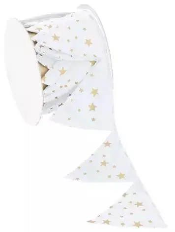 Stoffband Ziehstern "Sterne", weiß-gold, 5 cm, 2,5 m