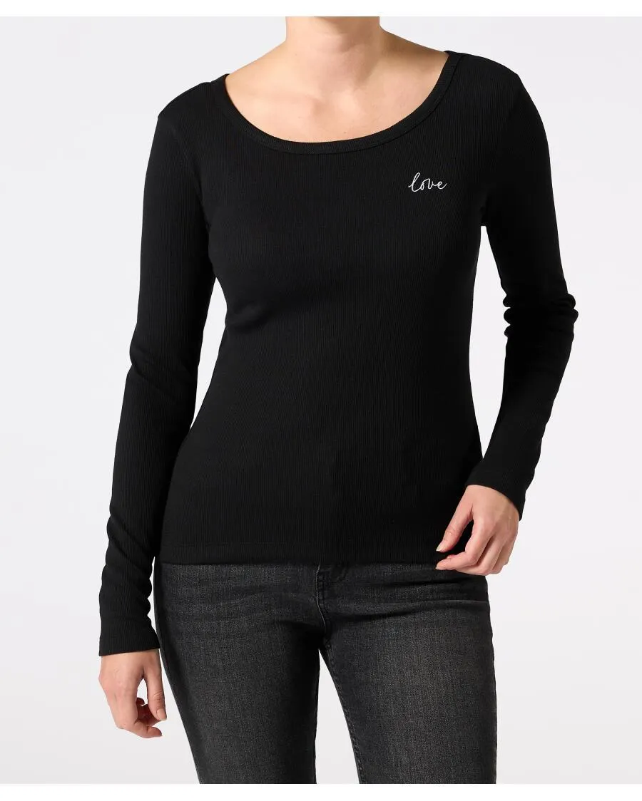 Langarmshirt mit Schriftzug-Stickerei