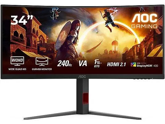 AOC AOC 86,4cm (34) CU34G4Z 21:09 2xHDMI+DP+USB Curved Multimedia-Technik TFT-Monitore 34 Zoll WQHD Gaming-monitor (1 ms Reaktionszeit , 240 Hz nativ)