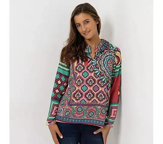 ANNI FOR FRIENDS Bluse Rüschen-Kragen Biesendetails figurumspielend