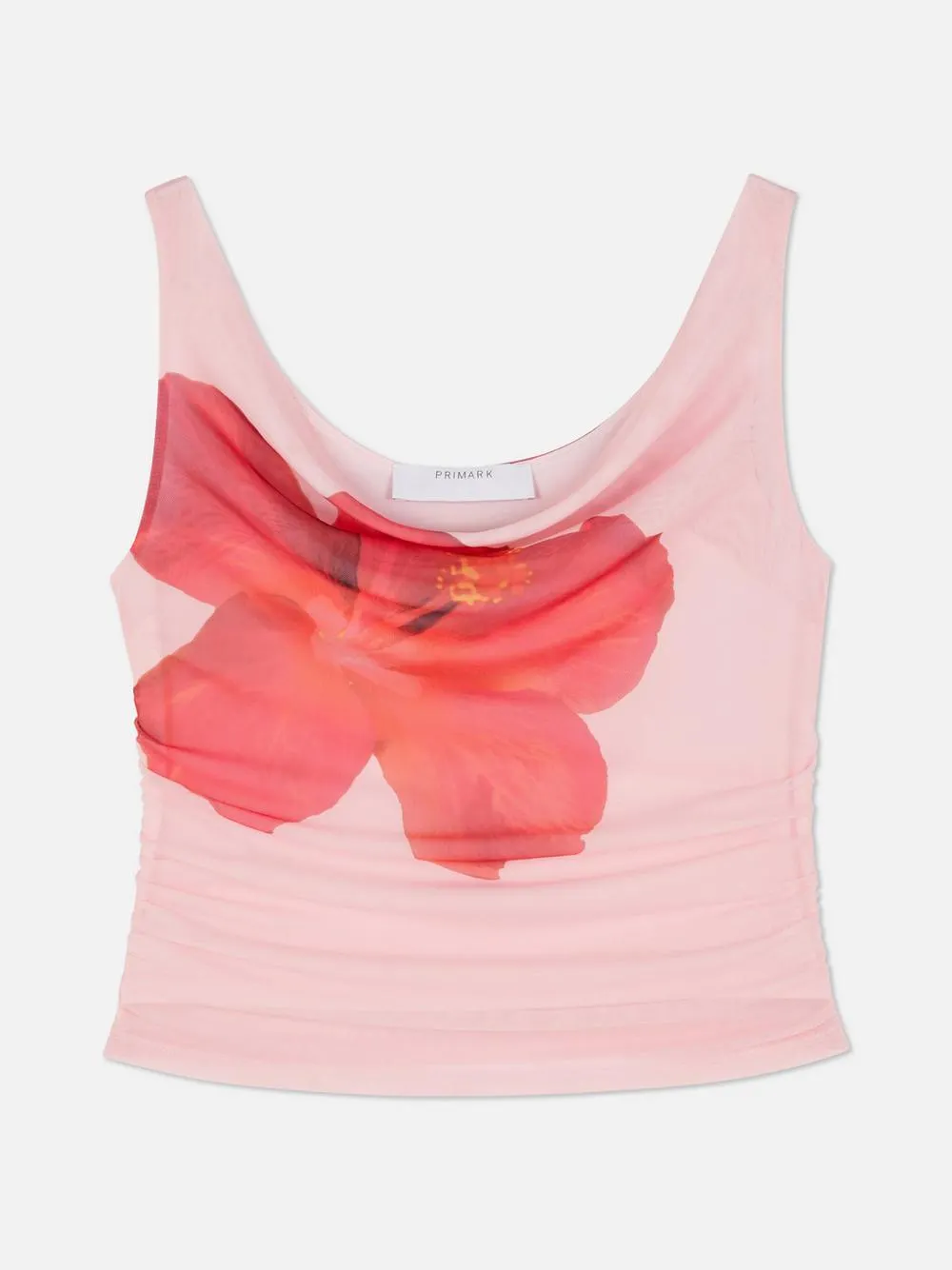 Kurztop aus Netzstoff mit Hibiskus-Print