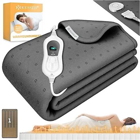 KESSER® Wärmeunterbett mit Abschaltautomatik Fernbedienung | Heizdecke mit 3 Temperaturstufen | Wärmebettunterlage fürs Bett Matratzenheizung | Wärmedecke aus weichem Vlies Heizkissen