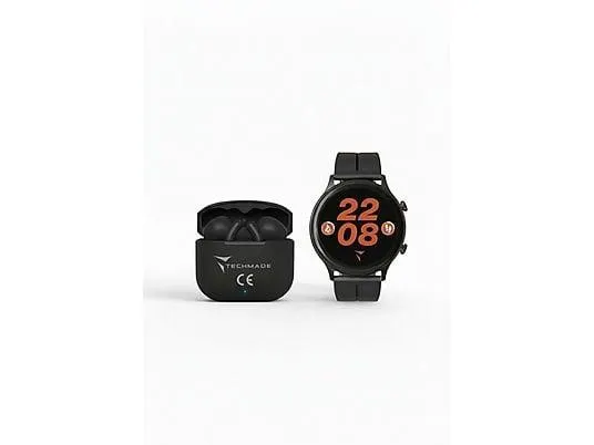 TECHMADE Dynamic 2 – Bundle mit Kopfhörern Smart Watch Silicone, Schwarz