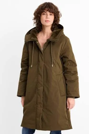 Coat with hood - lined - water-repellent