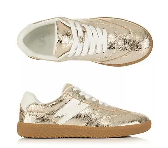 VIA MILANO Damen-Sneaker echt Leder Metallic Schnürung