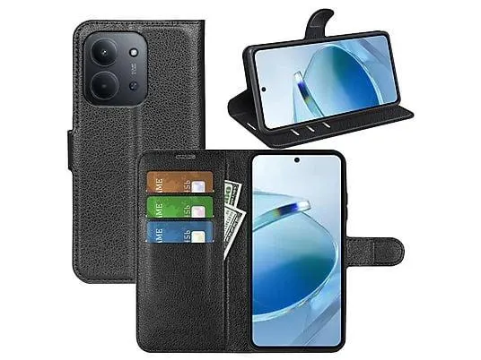 WIGENTO Book Wallet Tasche mit Kreditkarten & Geld Fach, Bookcover, Xiaomi, Redmi 15C 5G / 4G, Schwarz