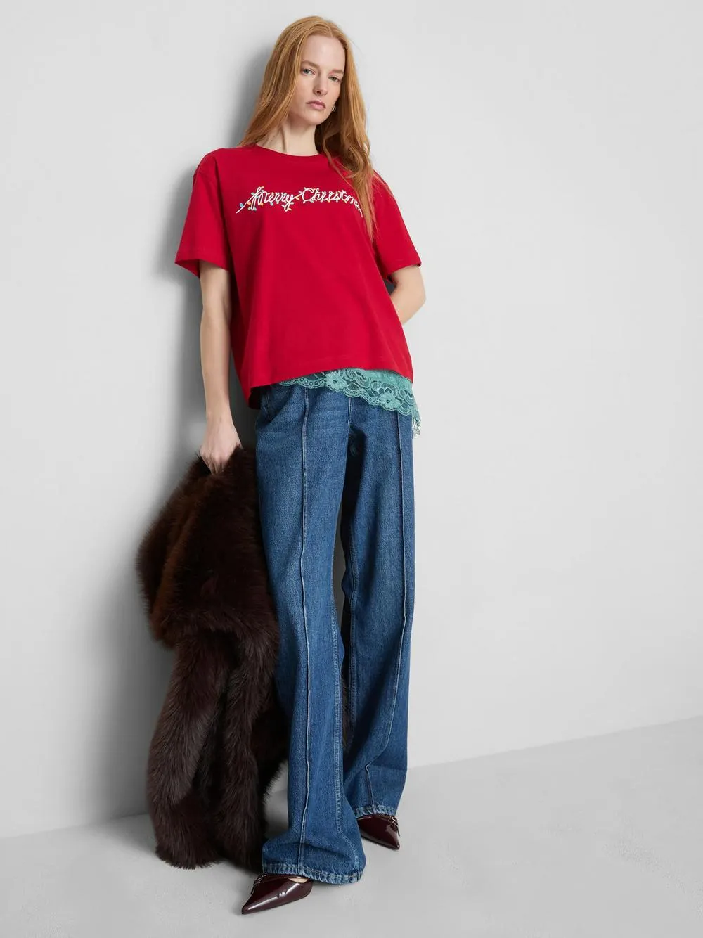 Baumwoll-T-Shirt mit Weihnachtsgrafik