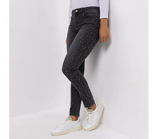 DINE 'N' DANCE Jeanshose, Salsa 5-Pocket-Style Strasssteinbesatz schmales Bein